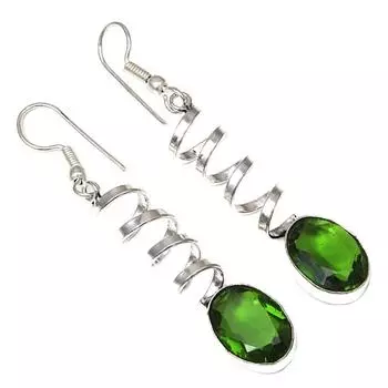 Серебряные серьги ручной работы с кварцевым драгоценным камнем перидот 1,5