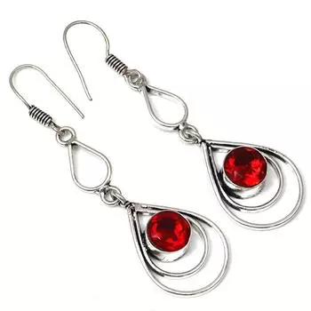 Серебряные серьги ручной работы с мозамбикским гранатом 1,5 дюйма
