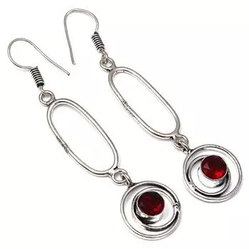 Серебряные серьги ручной работы с мозамбикским гранатом 1,5 дюйма