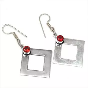 Серебряные серьги ручной работы с мозамбикским гранатом 1,5 дюйма