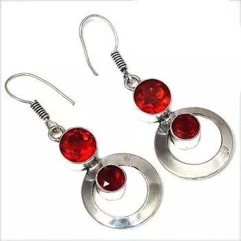 Серебряные серьги ручной работы с мозамбикским гранатом 1,5 дюйма
