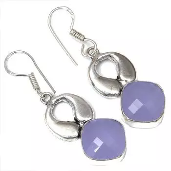 Серебряные серьги ручной работы с синим халцедоном 1,5 дюйма