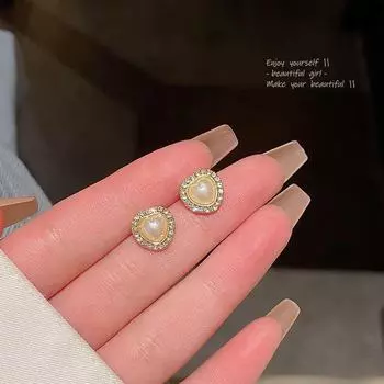 Серебряные серьги S925 Love Pearl: Изысканный дизайн с инкрустацией бриллиантами Super Flash для стильного образа в стиле знаменитостей E6049 золотой