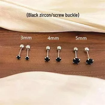 Серебряные серьги S925: Универсальные черные циркониевые серьги-гвоздики, минималистичный гипоаллергенный дизайн 3mm чёрный