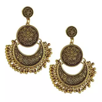 Серебряные серьги с бахромой в этническом стиле в стиле ретро, резные колокольчики в форме полумесяца, серьги, универсальная дорожная одежда и аксессуары для женщин