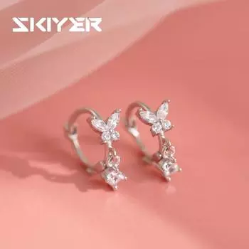 Серебряные серьги с цирконием в виде бабочки для женщин, серьги в стиле INS, трендовые аксессуары