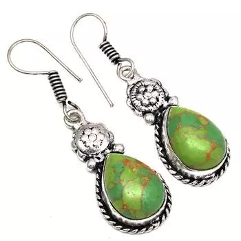 Серебряные серьги с драгоценными камнями бирюзового цвета ручной работы для нее 1,5 дюйма