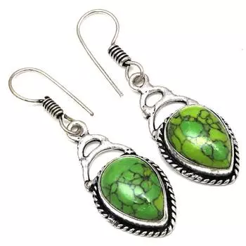 Серебряные серьги с драгоценными камнями бирюзового цвета ручной работы для нее 1,5 дюйма