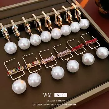 Серебряные серьги с геометрическим жемчугом и цирконием — элегантный, роскошный и модный высококачественный нишевый дизайн для женщин 3#