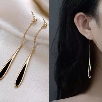 Серебряные серьги с игольчатыми бриллиантами в виде капель масла, модный и нишевый дизайн, металлические серьги в холодном стиле, длинные серьги