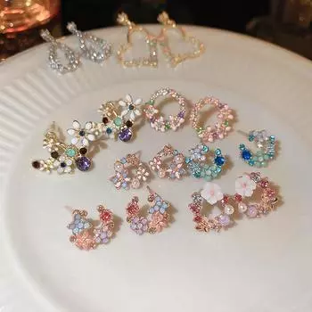 Серебряные серьги с игольчатыми цветами, модные и персонализированные, маленькие и свежие серьги, маленькие и универсальные, с капающим маслом и высококачественные серьги 7#