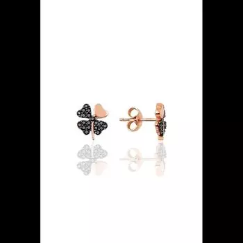 Серебряные серьги с клевером и черным камнем