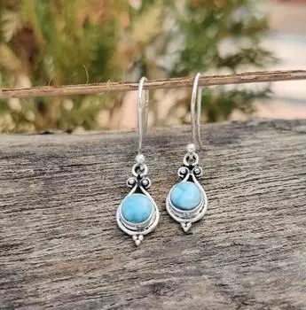 Серебряные серьги с ларимаром | Серьги ручной работы из цельного серебра 925 пробы с драгоценными камнями