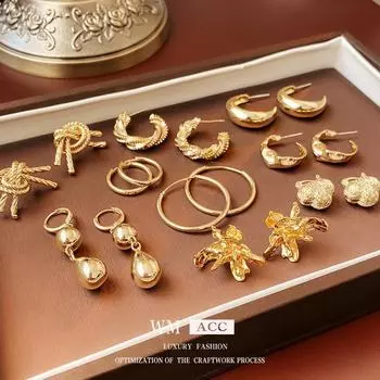 Серебряные серьги с металлическими узлами в виде иглы - модный стиль класса люкс Twist золотой