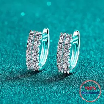 Серебряные серьги с муассанитом S925, женские серьги-гвоздики с двойными рядами бриллиантов для девочек, сертифицированные GRA, всего 2 карата Total 2 Carat