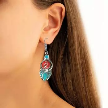 Серебряные серьги с непальским тибетским бирюзовым лазуритом 1,5 дюйма