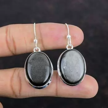 Серебряные серьги с обсидианом, драгоценные камни, серьги из стерлингового серебра 925 пробы, серьги ручной работы, висячие серьги, подарки для жены, дизайнерские украшения