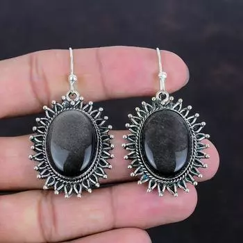 Серебряные серьги с обсидианом, серьги с настоящим драгоценным камнем, серьги из стерлингового серебра 925 пробы, уникальные ювелирные изделия, серьги ручной работы, подарок для нее, серебряные украшения
