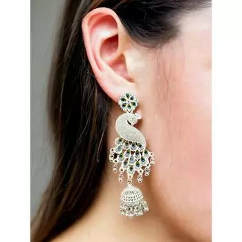 серебряные серьги с павлином