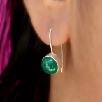 Серебряные серьги с подвесками из зеленого оникса для женщин, натуральные драгоценные камни и стерлинговое серебро, эстетические украшения ручной работы, подарок на день Святого Валентина для жены зелёный