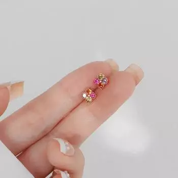 Серебряные серьги с покрытием S925, новая мода, легкие, роскошные серьги для пожилых людей, красочные серьги с цветком циркона и бриллиантами, серьги с четырьмя листами клевера