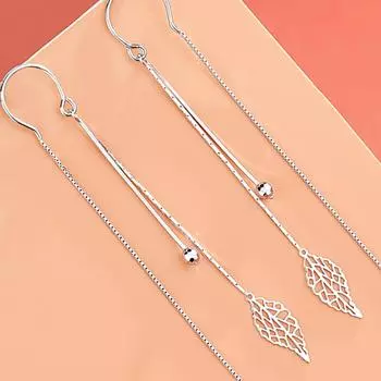 Серебряные серьги с полостями в виде листьев s925 для женщин, темпераментные длинные серьги-цепочки с кисточками и чайными ушками, супер сказочные украшения