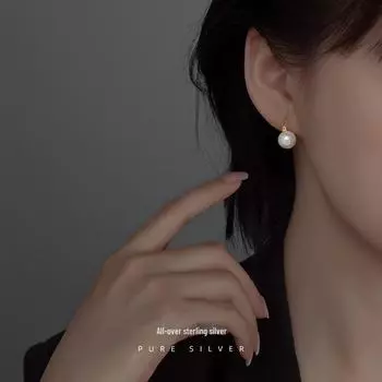 Серебряные серьги с жемчугом S925 - элегантный корейский тренд ES1773 платиновый