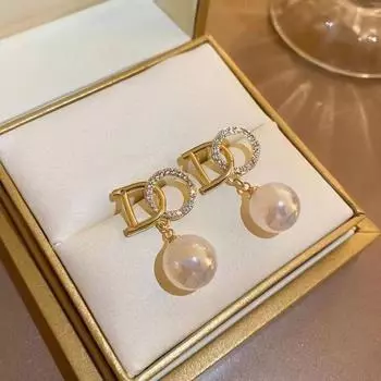 Серебряные серьги с жемчугом в виде букв DO, простые женские модные серьги из золота