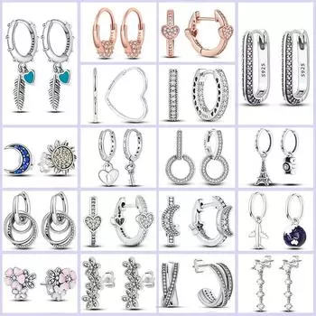 Серебряные серьги серебряного цвета, сердце, перо, луна, звезда, бесконечность, серьги-капли для женщин, оригинальные серьги на день рождения, женский подарок