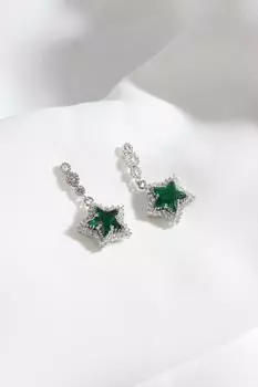 Серебряные серьги со звездами и зелеными камнями