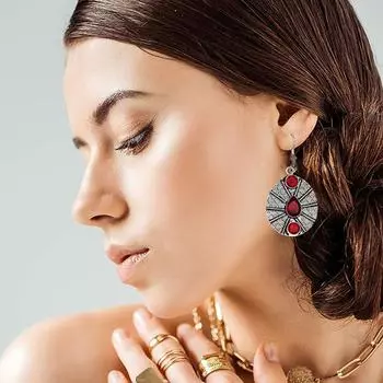 Серебряные серьги-унисекс для женщин с мозамбикским гранатом 1,5 дюйма