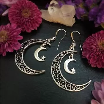 Серебряные серьги в форме полумесяца, серьги с подвесками в виде луны, серьги ручной работы с кристаллами, филигрань