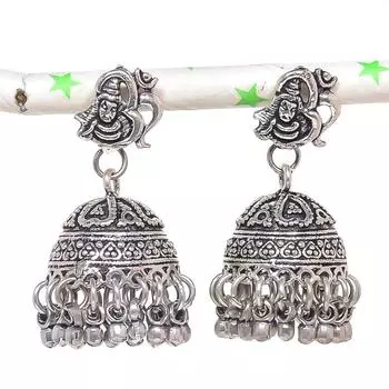 Серебряные серьги в индийском стиле Джумки с драгоценным камнем в стиле племени Бали 1,58 дюйма y4E06