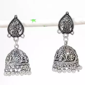 Серебряные серьги в индийском стиле Джумки с драгоценным камнем в племенном стиле Бали, 1,85 дюйма, k5z23