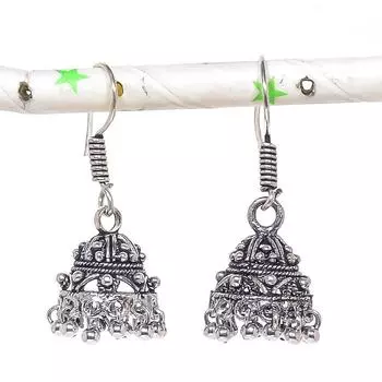 Серебряные серьги в индийском стиле Джумки с драгоценным камнем в племенном стиле Бали 1,46 дюйма S8E90