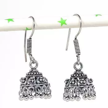 Серебряные серьги в индийском стиле Джумки с драгоценным камнем в племенном стиле Бали 1,65 дюйма I5S94