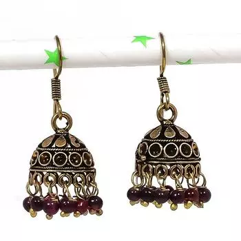 Серебряные серьги в индийском стиле Джумки с драгоценным камнем в племенном стиле Бали 1,42 дюйма I8A07