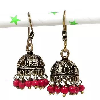 Серебряные серьги в индийском стиле Джумки с драгоценным камнем в племенном стиле Бали 1,30 дюйма u8W22