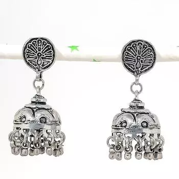 Серебряные серьги в индийском стиле Джумки с драгоценным камнем в племенном стиле Бали 1,85 дюйма S2w89