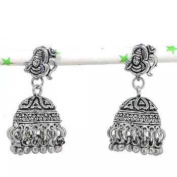Серебряные серьги в индийском стиле Джумки с драгоценным камнем в племенном стиле Бали 1,58 дюйма c6J77