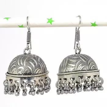 Серебряные серьги в индийском стиле Джумки с драгоценным камнем в племенном стиле Бали 1,81 дюйма L7S34