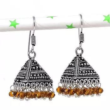 Серебряные серьги в индийском стиле Джумки с драгоценным камнем в этническом стиле Бали 1,42 дюйма t6j09