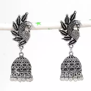 Серебряные серьги в индийском стиле Джумки с драгоценным камнем в племенном стиле Бали, 2,25 дюйма, i5D37