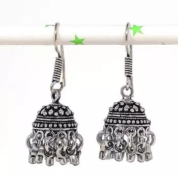 Серебряные серьги в индийском стиле Джумки с драгоценным камнем в племенном стиле Бали 1,62 дюйма T3h70