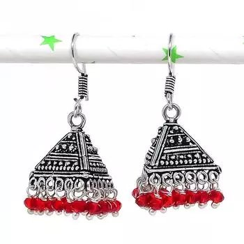 Серебряные серьги в индийском стиле Джумки с драгоценным камнем в стиле племени Бали 1,46 дюйма G3E39