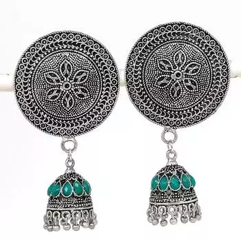Серебряные серьги в индийском стиле Джумки с драгоценным камнем в племенном стиле Бали 2,76 дюйма A9E04