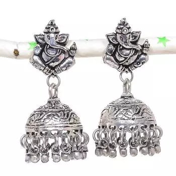 Серебряные серьги в индийском стиле Джумки с драгоценным камнем в племенном стиле Бали 1,81 дюйма B2L34