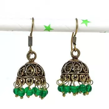 Серебряные серьги в индийском стиле Джумки с драгоценным камнем в племенном стиле Бали 1,42 дюйма c7S57