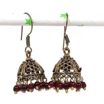 Серебряные серьги в индийском стиле Джумки с драгоценным камнем в племенном стиле Бали 1,62 дюйма G7s53