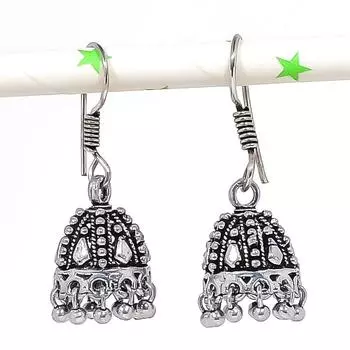 Серебряные серьги в индийском стиле Джумки с драгоценным камнем в этническом стиле Бали 1,46 дюйма v0c78